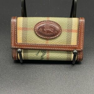 Rare Burberry Vintage Green Novacheck with Horse Pattern Key Holder